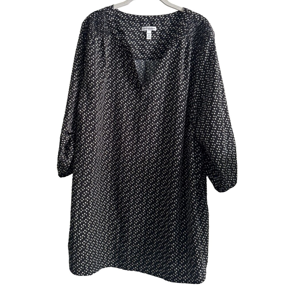 Croft & Barrow Black/White Knit Pullover Top V-Neck 3/4 Sleeve Size Large